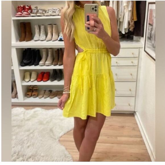 GAP Yellow Sleeveless Dress Women’s Medium Cutout Tiered Drawstring Waist NWT - Picture 3 of 14